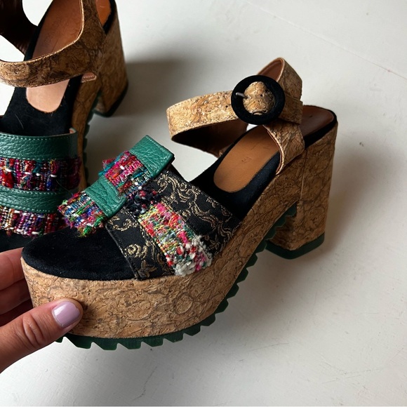 KRON BY KRONKRON- KRE2-18 Multi Color Block Heel Platform Sandal Boho Chic - Picture 5 of 9